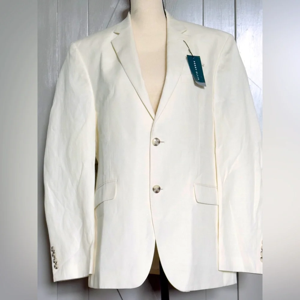 NWT Perry Ellis 40R Slim Fit Classic Off White Blazer - Picture 1 of 5
